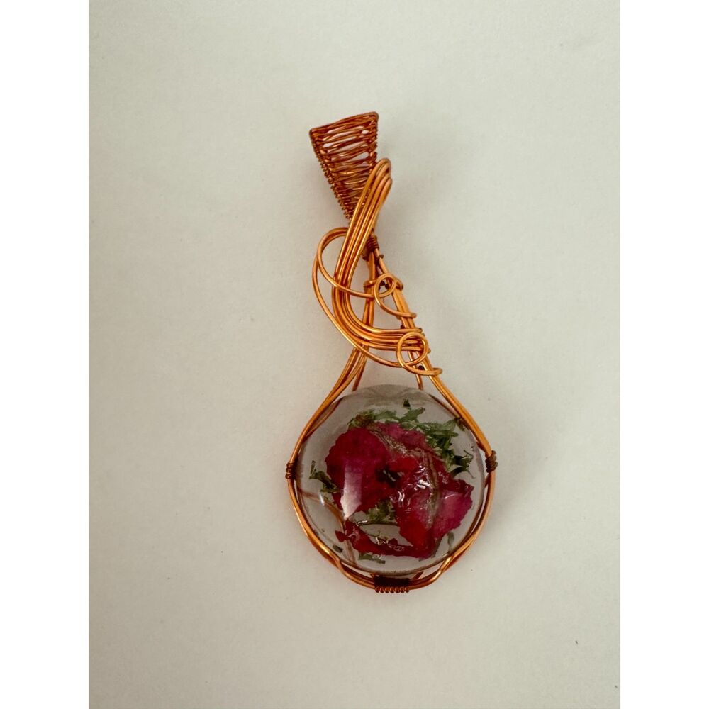 Purple Floral Handmade Wire Wrapped Pendant Necklace Jewelry Gift NEW